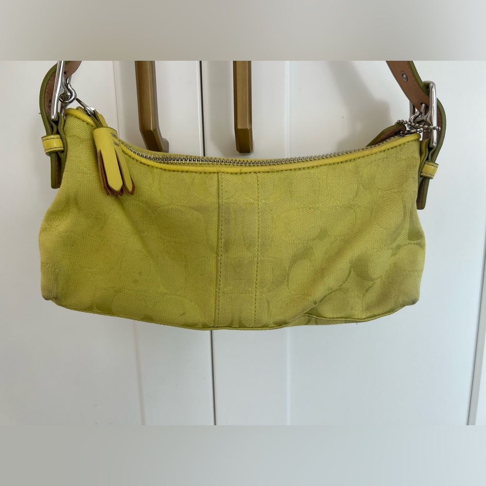 Rare Vintage Y2K Coach Neon Yellow Green Baguette Shoulder Bag - Picture 3 of 8